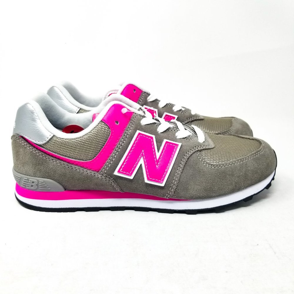New Balance 574 Girls Running Sneaker Grey Pink - Picture 2 of 12